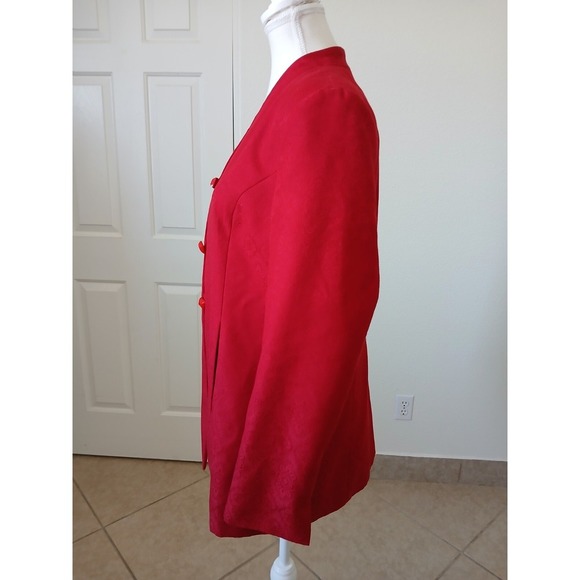 Vtg Laura Scott Womens red blazer with a floral pattern 12 Buttons Old Money - Picture 5 of 16